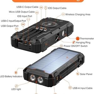 Solar Power Bank with Flashlight - Black